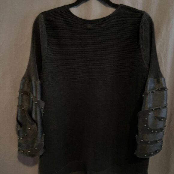 N by Nancy mod avant garde unique puff sleeve scallop neck blouse black M - Picture 11 of 16